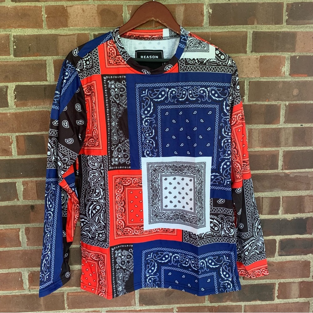 Reason Flag Bandana Print Long Sleeve Shirt Men’s Size medium NEW